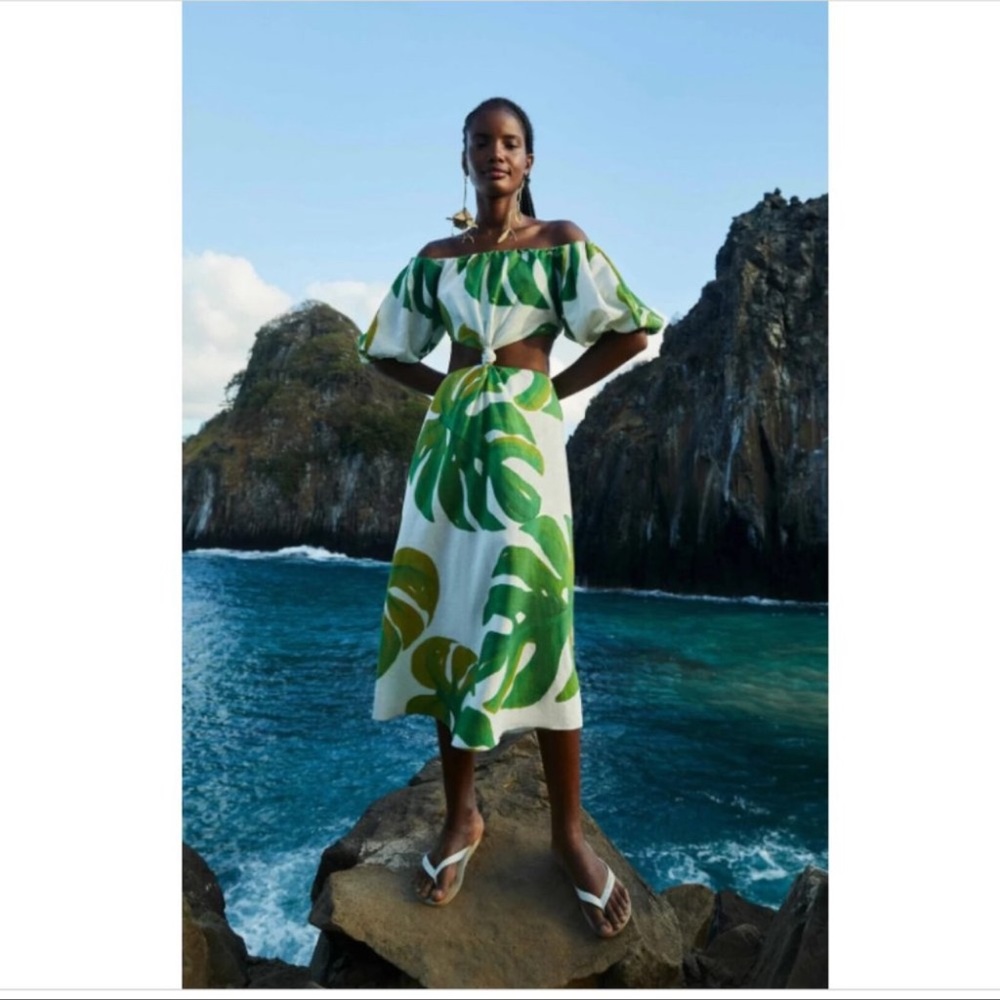 FARMRIO White Monstera Knot Midi Dress size L